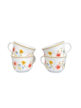 Vintage Arcopal France Floral Pink Yellow Blue Tea Cups 2.5"  Lot of 4